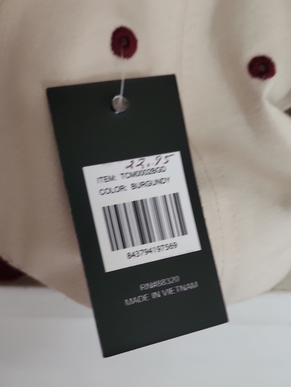 C.C Sunday Morning Club Baseball Cap - Cream and Burgundy - Picture 2 of 3